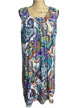 Ronni Nicole Multicolor Paisley Shift Dress - Teal, Purple, Orange. EC. Size 12